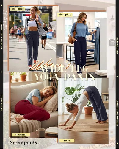 Miniatura 34 de Neer - Conjunto de 3 pantalones de yoga de pierna ancha para mujer - Pantalones deportivos cómodos, holgados, de cintura alta y casuales