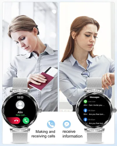 Miniatura 2 de Relojes inteligentes para mujer (respuesta/hacer llamadas), reloj inteligente AMOED de 1.19 pulgadas para iPhone Android, rastreador de actividad