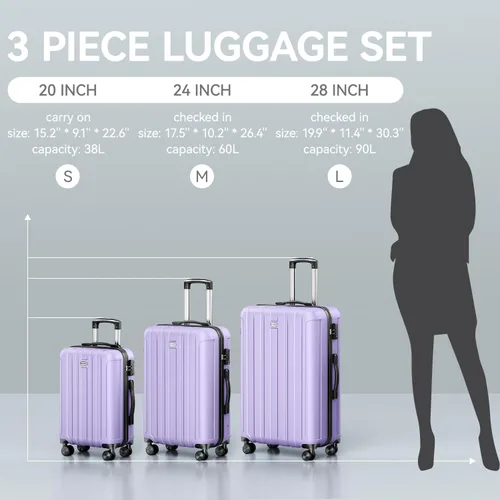 Miniatura 6 de 202428inch Equipaje Sets Durable Maleta Sets con Doble Spinner Ruedas TSA Lock, A-Lavanda Púrpura