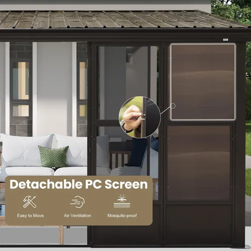 Miniatura 92 de Domi - Solárium de pared montado de 10 x 14 pies, solárium de pared con techo inclinado de policarbonato de aluminio, casa de pantalla de PC