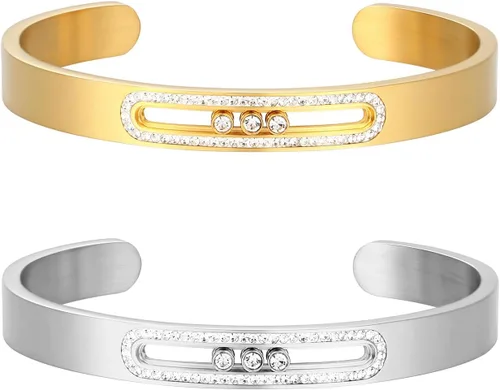 Miniatura 3 de Brazalete para mujer con diamantes móviles, una pulsera de acero inoxidable para mujer