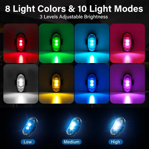 Miniatura 5 de Luces LED inalámbricas para coche 8 piezas con control remoto, luces LED estroboscópicas inalámbricas 8 colores con carga USB, IP65, impermeables