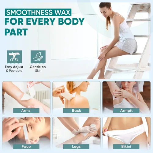 Miniatura 2 de Amira Beauty 200 tiras de cera no tejidas para depilación – Papel de cera suave para depilar cara, bikini y cuerpo – Tiras pequeñas y grandes