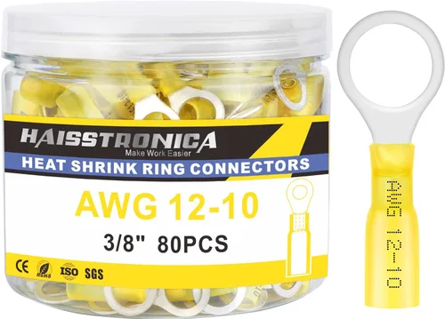 Miniatura 17 de Haisstronica - 200 conectores de anillo termorretráctil de calibre 1/4" de grado marino, conectores de alambre azul AWG 16-14, conectores de anillo