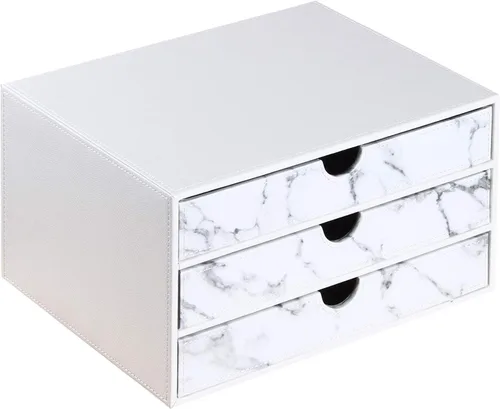 Miniatura 6 de Ayunga Organizador de escritorio de cuero con 3 cajones, suministros de oficina ejecutiva, archivador A4, caja de almacenamiento apilable