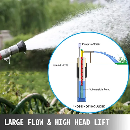 Miniatura 4 de Bomba sumergible pequeña ajustable 1.5HP 240V Bomba de pozo profundo 1100W Bomba sumergible 335ft Cabeza 24GPM Bomba de agua de pozo de acero