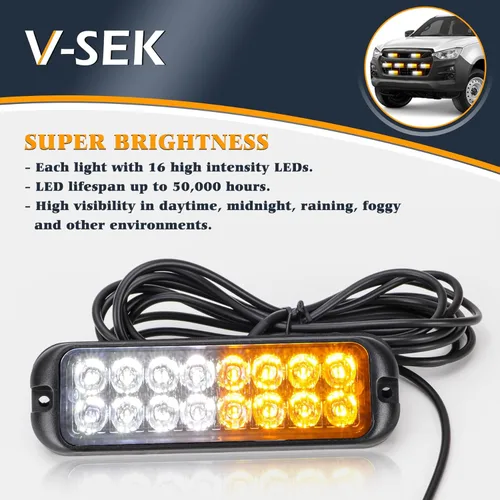Miniatura 4 de Kit de Luces Estroboscópicas LED Ámbar Blanco - 8PCS 16-LED Luz de Advertencia de Peligro Intermitente de Emergencia 12V Función de Sincronización