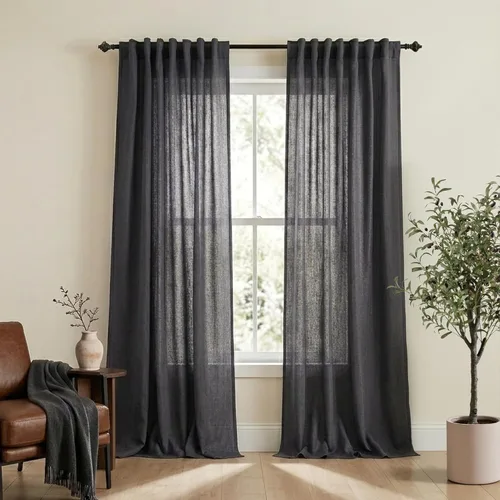 Miniatura 66 de Cortinas de lino azul claro de 90 pulgadas de largo para sala de estar, dormitorio de niñas, guardería, decoración acogedora de verano, bolsillo