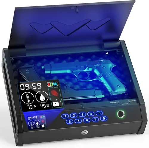 Miniatura 8 de HOLEWOR Gun Safe, Biometric Gun Safes for Pistols with LCD Display of Temperature Humidity, Fingerprint Quick Access Pistol Safe Solid Handgun Safe
