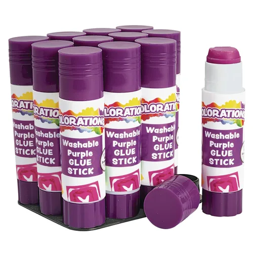Colorations® Pequeñas barras de pegamento púrpura lavables que desaparecen en una bandeja, juego de 12, cada una de 0.32 onzas, no tóxico y libre de