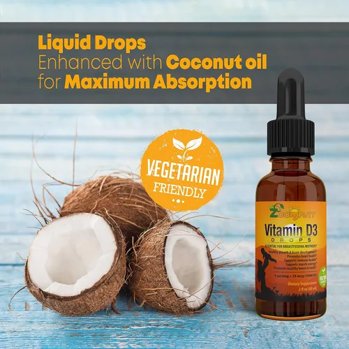 Miniatura 4 de Gotas de vitamina D para bebés, gotas de vitamina D para bebés, 1000 UI, 2 onzas líquidas, vitamina D3 orgánica con fórmula de máxima absorción