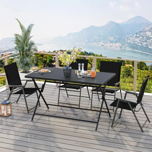 Miniatura 3 de Tangkula Juego de comedor plegable de 5 piezas para 4, mesa de comedor rectangular grande de metal y 4 sillas plegables de patio, mesa y sillas al