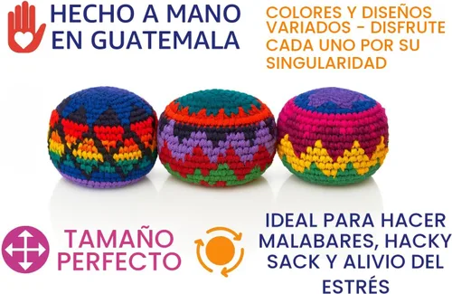 Miniatura 2 de Funny Guy Mugs Juego de 3 bolas de ganchillo multicolor con patrón geométrico, bolsa de pie, juguetes para interiores y exteriores para niños