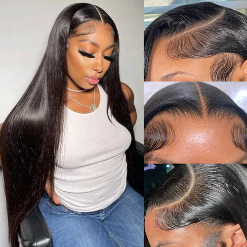 Miniatura 15 de Pelucas de cabello humano lacio de 20 pulgadas con encaje frontal de 13 x 6 pulgadas para mujeres negras, predepiladas con línea capilar natural