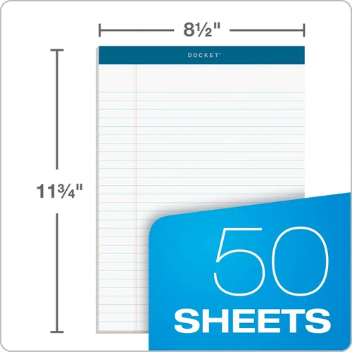 Miniatura 3 de TOPS Docket - Tableta de escritura, 8-1/2 x 11-3/4 pulgadas, perforada, blanca, regla legal/ancha, 50 hojas por bloc, 6 almohadillas por paquete