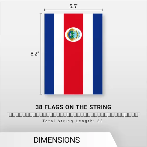 Miniatura 7 de G128 Bandera costarricense de Costa Rica Bandera de 8.2 x 5.5 pulgadas, cuerda completa de 33 pies Poliéster 150D impreso, decoraciones