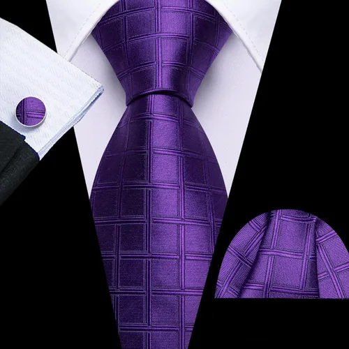 Miniatura 139 de Barry.Wang Juego de corbatas a cuadros para hombre con pañuelo gemelos de rayas clásicas