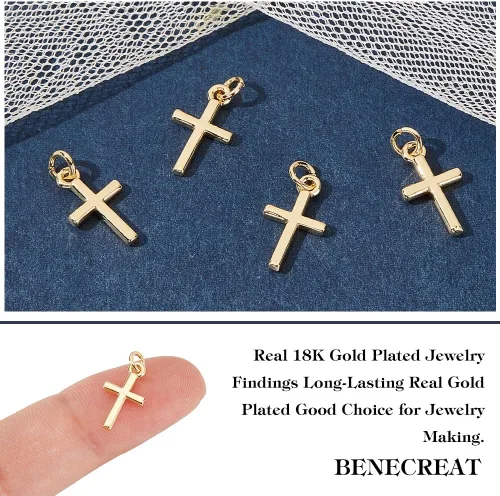Miniatura 4 de BENECREAT 16 dijes de cruz de latón chapado en oro real de 18 quilates, dije de cruz pequeña para hacer joyas, collares, manualidades