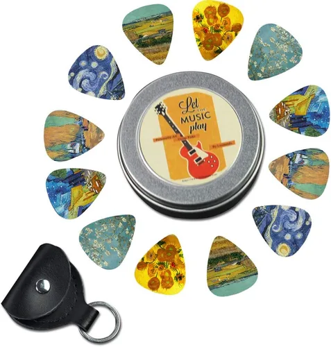 Miniatura 2 de Púas de guitarra Cheliz 12 púas de celuloide de calibre medio en una caja con soporte para púas. Regalo único de guitarra para bajo, guitarras Van