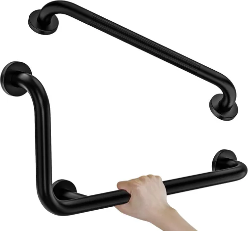 Miniatura 9 de Barra de sujeción en forma de L de cromo pulido de 12x24 pulgadas + pasamanos de ducha estriado de 20 pulgadas, barra de seguridad para inodoro