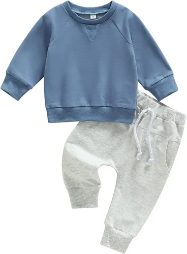 Miniatura 113 de Conjunto de 2 piezas de sudadera de manga larga con cuello redondo y pantalones casuales para bebés y niños pequeños