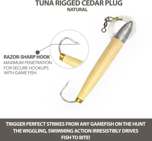 Miniatura 4 de Señuelos de pesca con tapón de cedro de 4 pulgadas, 6 piezas de color natural aparejado, para pesca en alta mar, incluye bolsa de señuelo de agua