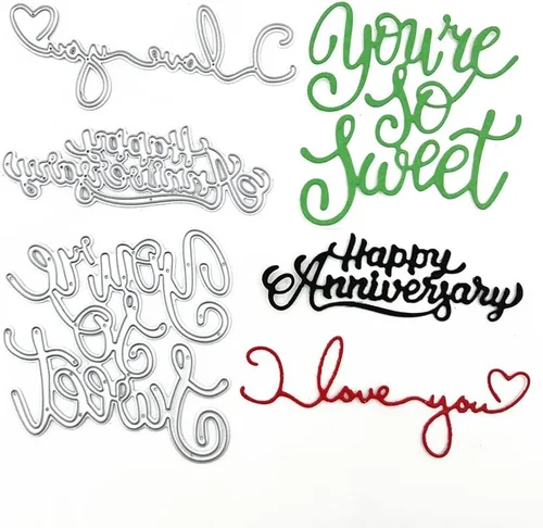 Metal Love You Happy Anniversary Blessing Words Die Cuts, You are So Sweet Greetings - Plantillas para manualidades, plantillas de molde para