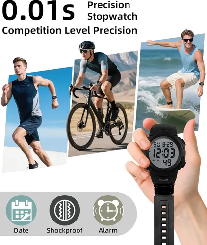 Miniatura 5 de CakCity Reloj deportivo digital para hombre, pantalla LED, esfera grande, reloj militar para hombre, impermeable, casual, luminoso, cronómetro