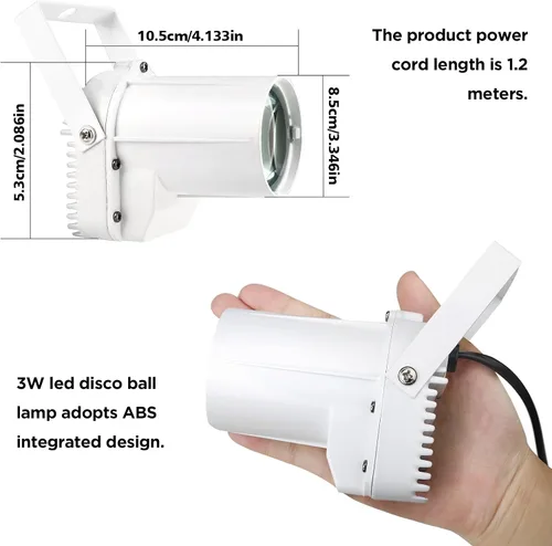 Miniatura 3 de Luz de Bola de Discoteca, PinSpot LED Blanco de 3W para Iluminar Bola de Espejo, Luces de PinSpot para DJ en el Escenario (Cáscara Blanca)