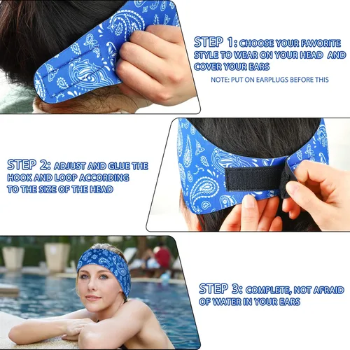 Miniatura 7 de 4 diademas de natación para natación, banda ajustable para la oreja para mantener el agua fuera, protección para los oídos para niños y adultos