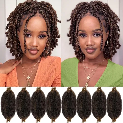 Miniatura 17 de Cabello Rizado Afro Elástico 8 Paquetes Cabello Trenzado Marley Twist Cabello Spring Twist Pre-Separado para Locs Falsos Cabello de Ganchillo Kinky