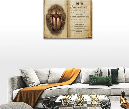 Miniatura 4 de Arte de Pared Cruz de los Diez Mandamientos Arte de Pared de los 10 Mandamientos Versículo Bíblico Religión Cristiana Escritura Imágenes Decoración