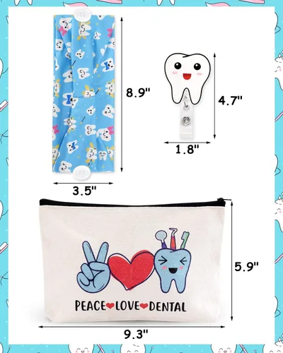 Miniatura 2 de 4 piezas de regalos para dentistas, accesorios de higienista dental, diademas con botones, carrete de insignia de acrílico con purpurina, bolsa
