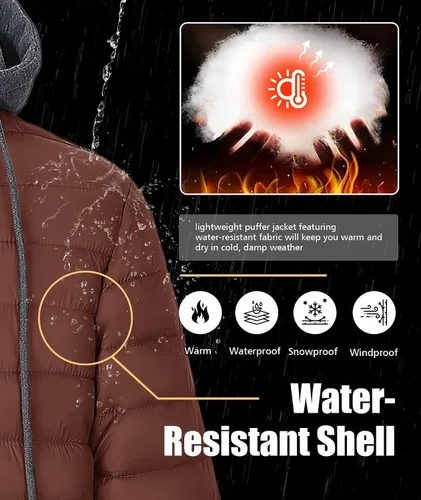 Miniatura 7 de SWISSWELL Chaqueta Puffer Ligera para Hombre con Capucha Acolchada Aislante Resistente al Agua Abrigo Cálido de Invierno con Cremallera y Capucha