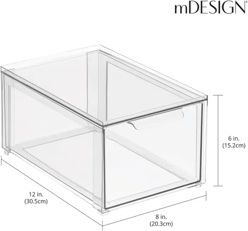 Miniatura 3 de mDesign - Caja organizadora apilable de plástico de la colección Lumiere, con cajón extraíble, para tocador, estante u organización de armario