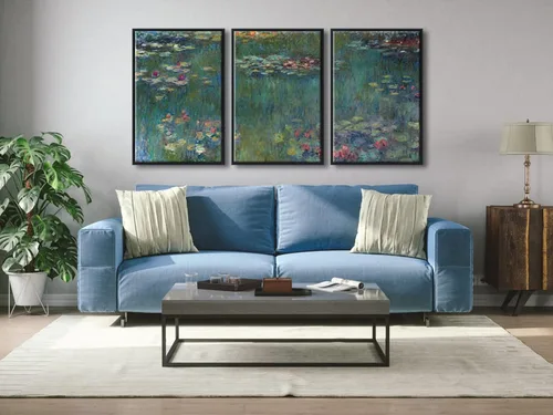 Miniatura 7 de Wieco Art Claude Monet - Lienzo enmarcado con 3 paneles, arte de pared de lirios de agua por Claude Monet, pinturas famosas, impresiones en lienzo