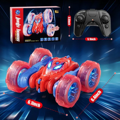 Miniatura 7 de Coche de control remoto de araña, RC de acrobacias de 360° para niños de 6 a 12 años de edad, rotación de doble cara, 4WD, luces de ruedas geniales