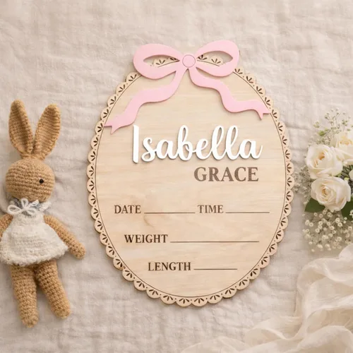 Miniatura 3 de Letreros de madera de lujo personalizados con nombre de bebé, bebé próximamente, regalos de bienvenida recién nacido para niño o niña, estilo 04
