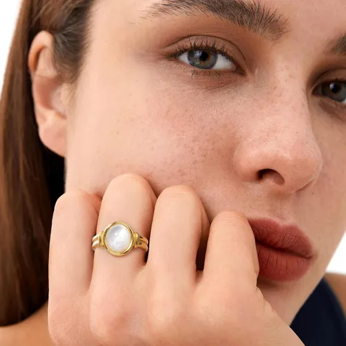 Miniatura 2 de YeGieonr Anillos de oro para mujer, a la moda, que no se deslustran anillo grueso chapado en oro, joyería de regalo de acero inoxidable dorado