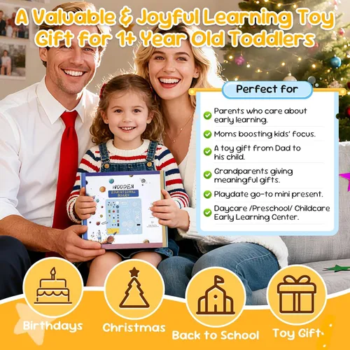 Miniatura 4 de Tabla Ocupada de Madera con Luz LED – Juguetes de Aprendizaje Montessori para Bebés de 1 a 4 años, Tabla de Actividades Sensoriales, Juguetes