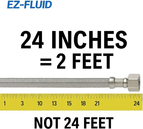 Miniatura 3 de EZ-FLUID Línea de agua para nevera de 24 pulgadas, 2 pies x 1/4 pulgadas, conexión hembra de comp. de acero inoxidable, manguera de agua trenzada