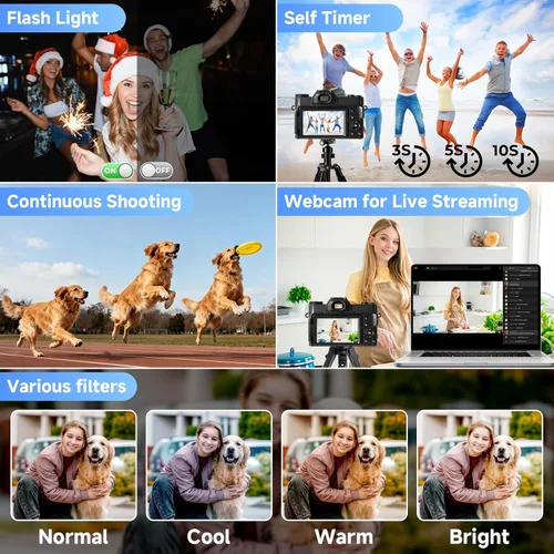 Miniatura 6 de Cámara Digital, Cámaras Digitales UHD 75MP 5K para Fotografía con WiFi, Tarjeta SD de 64GB Cámara de Viaje para Vlogging para YouTube, Con Pantalla