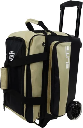 Miniatura 9 de ELITE Bolsa de bolos Deluxe de 2 bolas con ruedas lisas de 5 pulgadas, bolsillo grande para accesorios, compartimento para zapatos, mango extensible