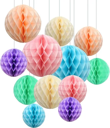 Miniatura 10 de ZOOYOO 12 piezas 15 cm 25 cm bolas de panal decorativas de papel de seda con pompones colgantes para cumpleaños, baby shower, boda, compromiso, Azul