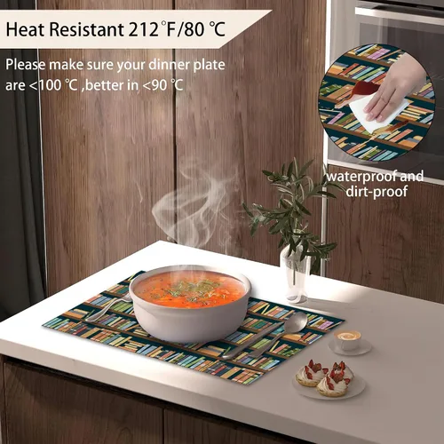 Miniatura 5 de Juego de 6 manteles individuales para estantería, resistentes al calor, lavables, antideslizantes, para decoración de fiestas, cocina, comedor, 12 x