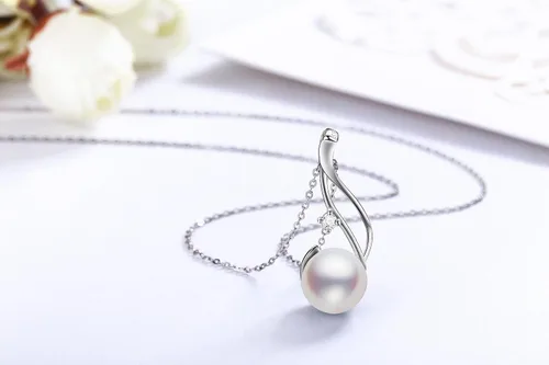 Miniatura 2 de CHAULRI Collar con colgante de perla blanca cultivada de 9 a 0.394in, chapado en oro de 18 quilates, plata 925 regalos para mujeres para su esposa