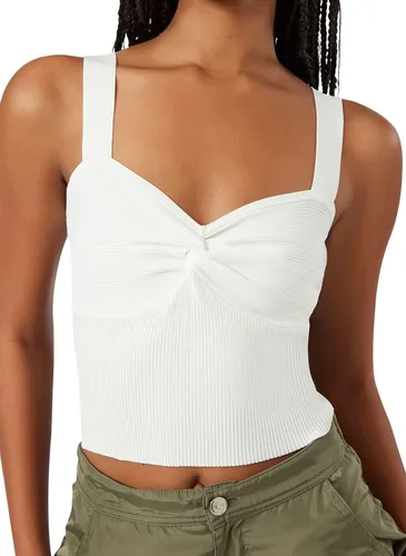 Meladyan Women Sweetheart Neck Twist Knot Sleeveless Crop Top Tank Rib Knitted Backless Cute Cropped Cami Vest Top