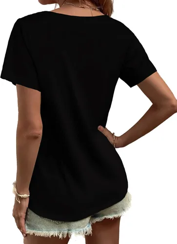 Miniatura 2 de Elesomo Camisetas básicas de algodón de manga corta y larga con cuello en V para mujer
