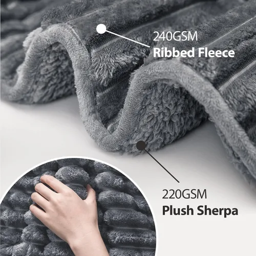 Miniatura 3 de Manta con peso de forro polar Sherpa con rayas acanaladas 3D, manta pesada de franela suave de 12 libras para sofá y cama, manta gruesa con cuentas