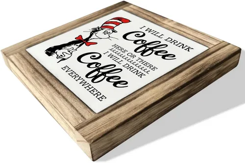 Miniatura 3 de Letrero de placa de madera con texto en inglés «I will Drink Coffee Everywhere», caja de madera decorativa de escritorio, placa rústica de madera